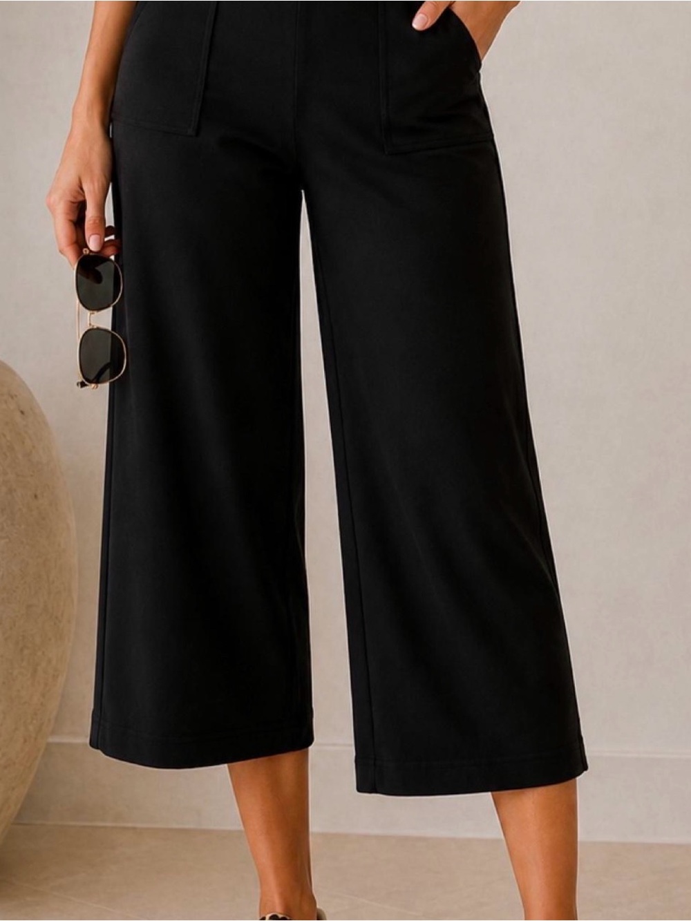 Max Studio Womens Wide-Leg Pull-On Cropped Pants NEW Black Size XL Office Travel